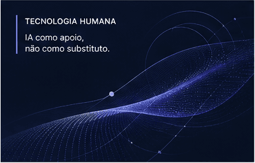 Arte de uma onda digital acompanhada por uma linha de luz, representando tecnologia como apoio humano.